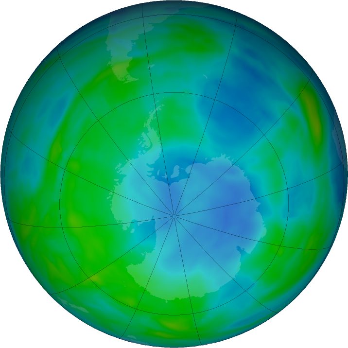 Antarctic ozone map for 09 June 2020